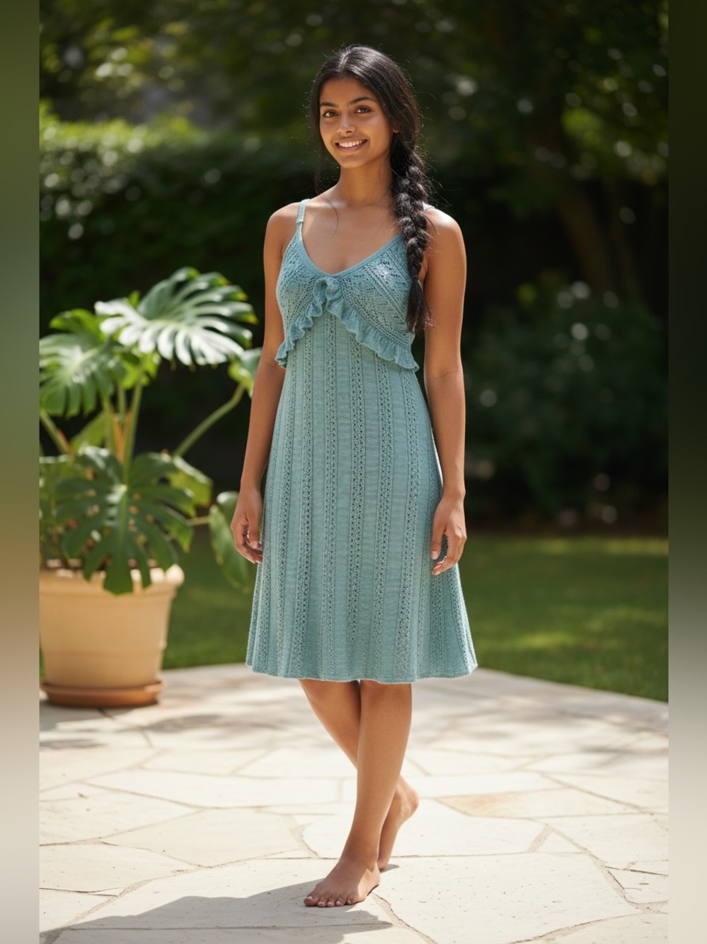 SO Teal Crochet Knit Dress Junior Sz L Boho Festival Beach Cottagecore Tank